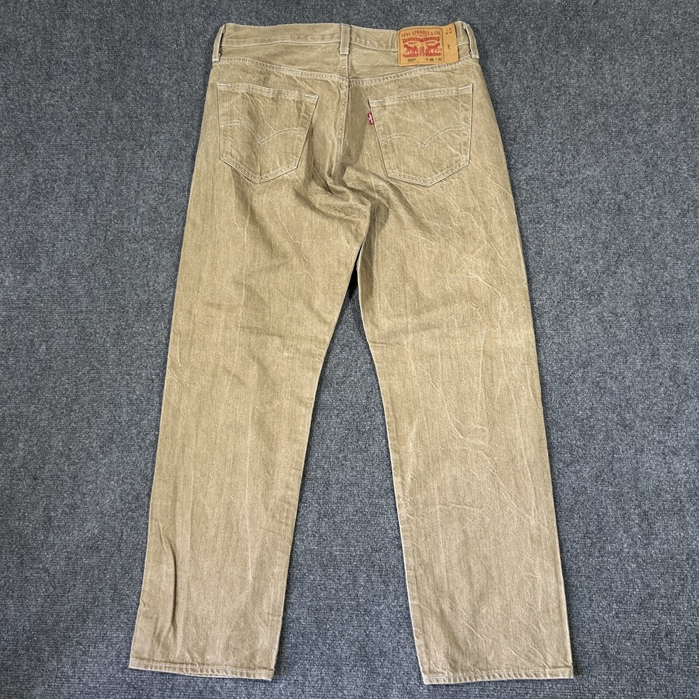 Levis 501 Original Fit Jeans Mens 36x32 Tan Khaki Button Fly Denim Pants #4102 - Picture 4 of 8
